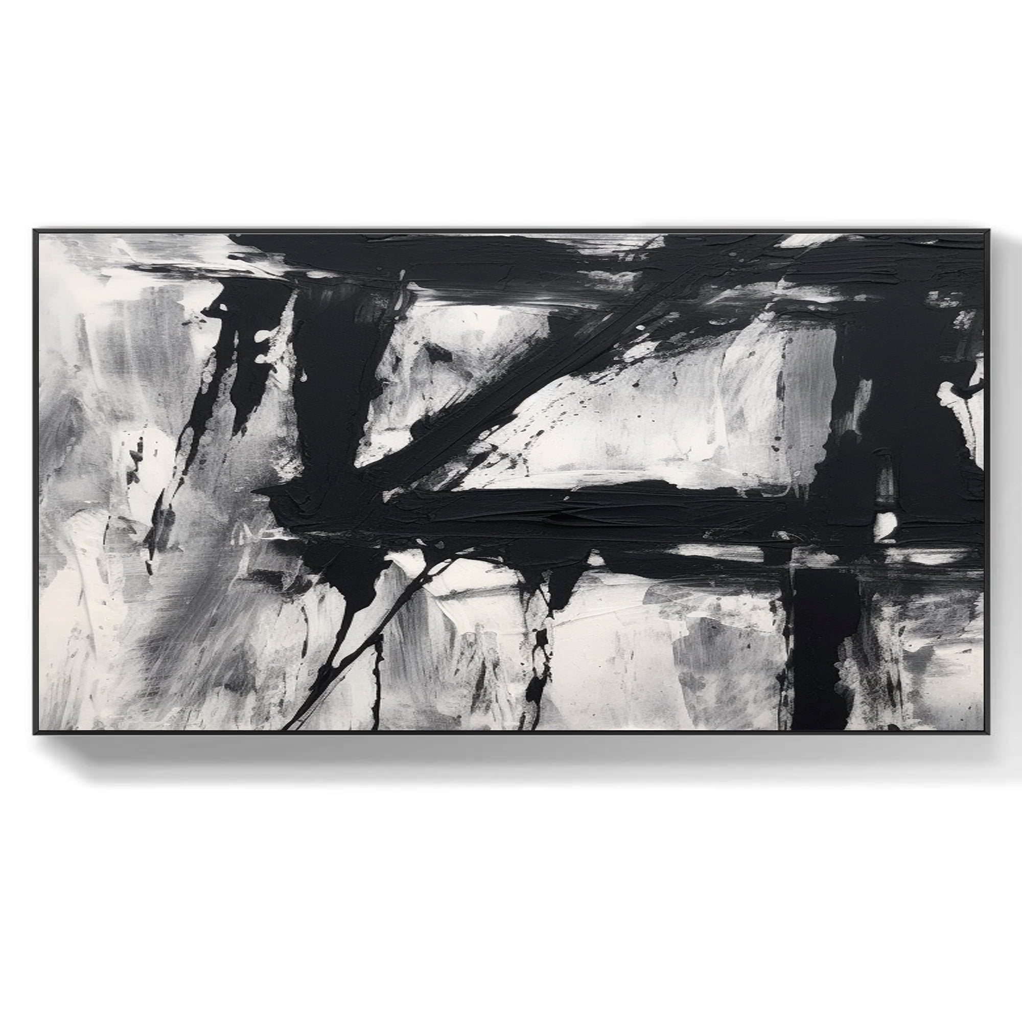 Large Abstract Canvas Wall Art Black and White Oil Painting Modern ...