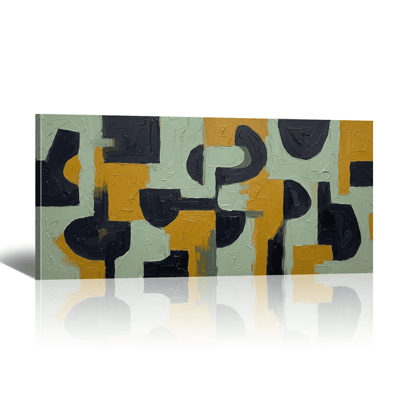 Large Abstract Canvas Wall Art with Horizontal Black Yellow Picture Print, Modern Minimalist Artwork Neutral Paintings for Living Room Bedroom Home Office Decor