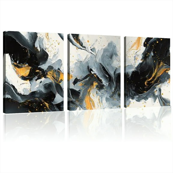 Large Abstract Canvas Wall Art for Living Room Bedroom Black and White Picture Ink and Wash Style Prints for Home Office Decoration Size12x16x3pcs Ready to Hang