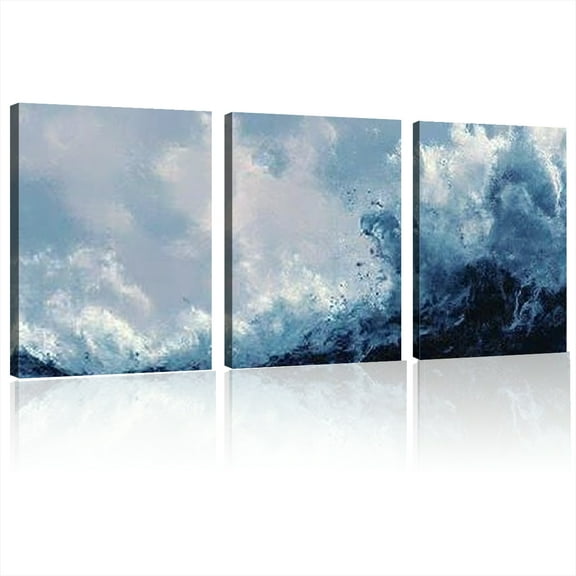 Large Abstract Canvas Wall Art Modern Minimalist Decor for Living Room, Bedroom, or Home Office - Geometric Blue and Black Design, Indoor Wall Hanging, Oil Painting on Canva12*16inch*3pcs
