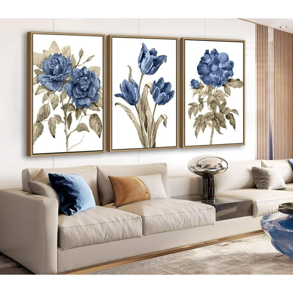 Large Abstract Framed Wall Art - Natural Float Framed Canvas Pictures Wall Art Prints for Living Room Decor Rustic Artwork Brown for Bedroom Kitchen Home Office Decoration 48" X 24" Set of 3