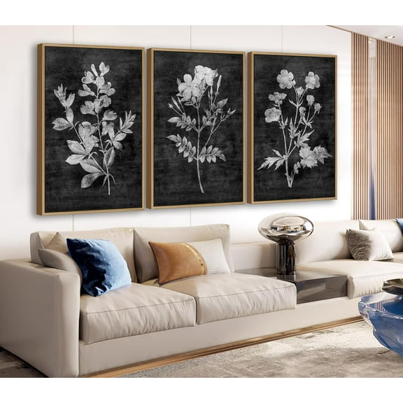 Large Abstract Framed Wall Art - Natural Float Framed Canvas Pictures Wall Art Prints for Living Room Decor Rustic Artwork Brown for Bedroom Kitchen Home Office Decoration 48" X 24" Set of 3