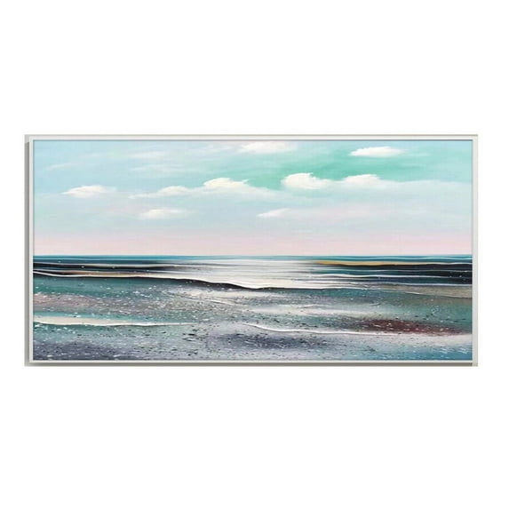 Large Abstract Green Seascape Handmade Oil Painting Thick Textured Beach Wall Art Home Decor Wall Decor Modern Living Room