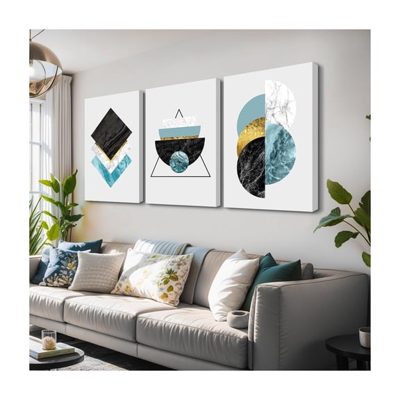 Large Abstract Marble Canvas Wall Art - Modern Triptych Painting, Frameless Interchangeable Panels, 11.81x15.75inch Each, Minimalist Contemporary Living Room & Bedroom Decor, Easy to Reassemble Colo