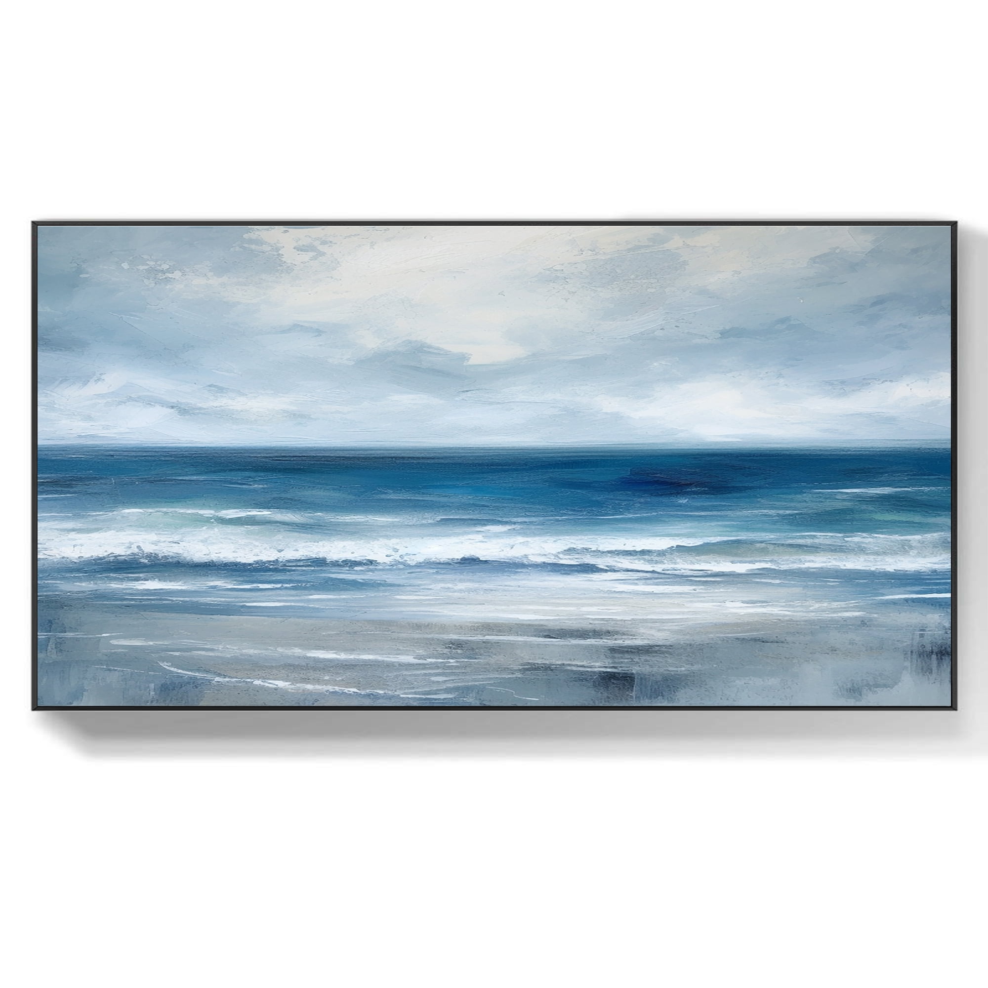 Large Abstract Ocean Landscape Oil Painting on Canvas Modern Dark Blue ...