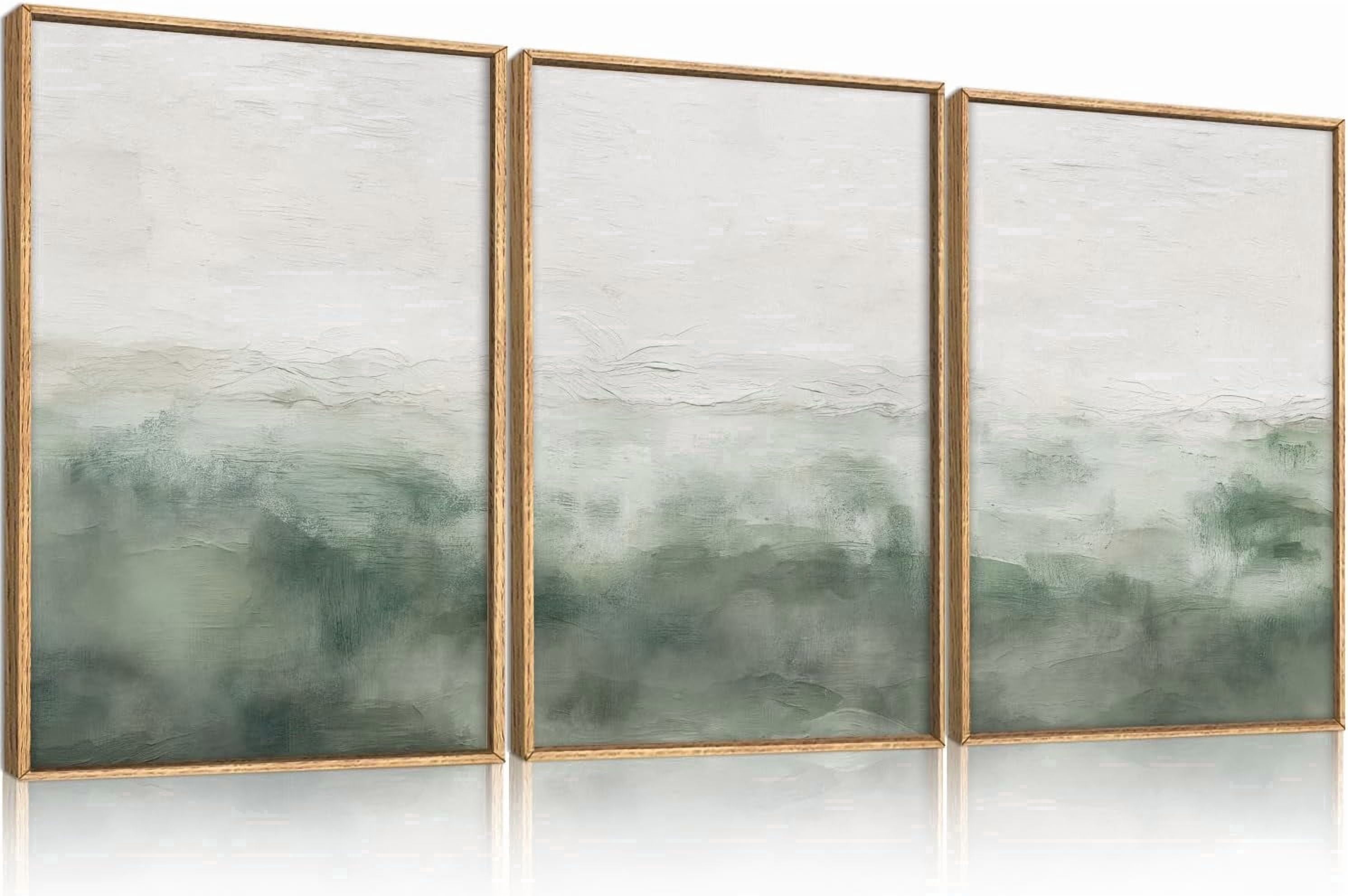 Large Abstract Sage Green Framed Canvas Wall Art,Neutral White and Grey Wall Decor,Modern Pastel Wall Painting,Illustrations Artwork for Living Room,Bedroom,Dining Room,Office -16"x24"x3