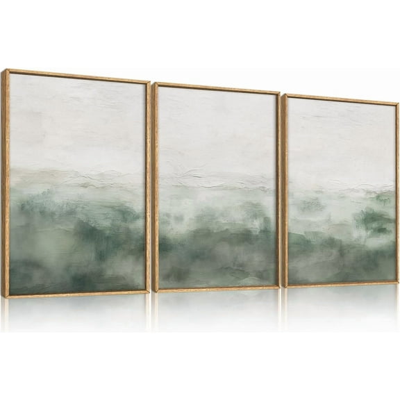 Large Abstract Sage Green Framed Canvas Wall Art,Neutral White and Grey Wall Decor,Modern Pastel Wall Painting,Illustrations Artwork for Living Room,Bedroom,Dining Room,Office -16"x24"x3