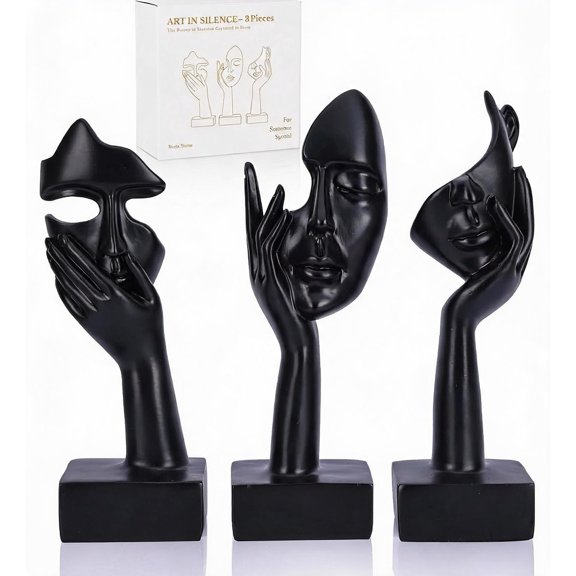Large Abstract Thinker Statue Set Black 9 Inches 3 Pcs