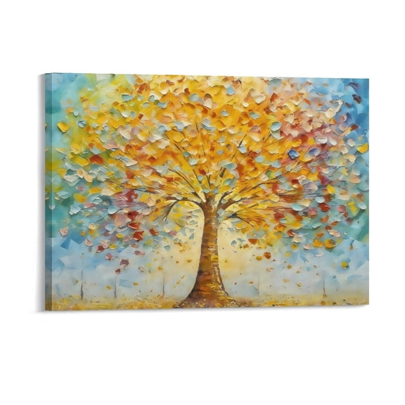 Large Abstract Tree of Life Canvas Wall Art – Modern Textured Color Leaf Painting for Bedroom, Living Room, Office & Farmhouse Wall Decor