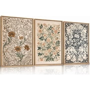 TOARTi Large Abstract Vintage Flower Framed Canvas Wall Art,Antique Botanical Wall Decor,Neutral Bouquet Wall Painting,Aesthetic Floral Artwork for Living Room,Bedroom,Dining Room,Office -16"x24"x3
