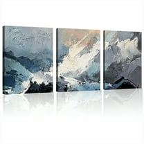 Large Abstract Wall Art for Living Room Wall Decor Black Blue Canvas Aesthetic Gray Brown Painting Picture Modern Abstract Ink Artwork for Bedroom Home Office12x16inchx3pcs