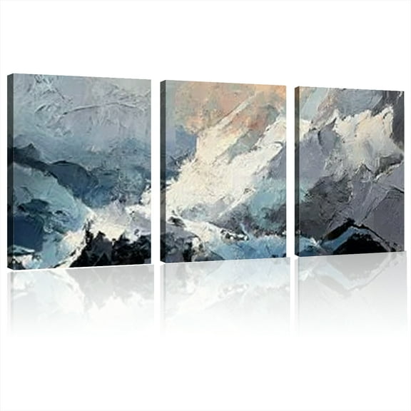 Large Abstract Wall Art for Living Room Wall Decor Black Blue Canvas Aesthetic Gray Brown Painting Picture Modern Abstract Ink Artwork for Bedroom Home Office12x16inchx3pcs