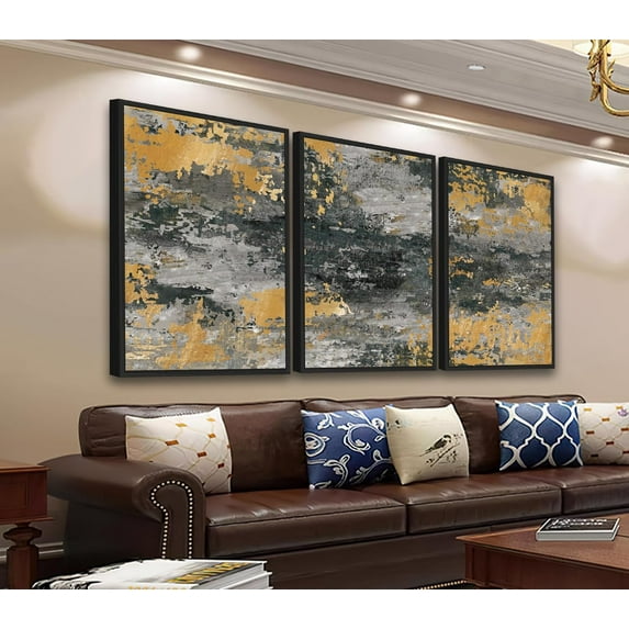 Large Abstract Wall Art - Natural Canvas Pictures for Living Room Modern Canvas Prints Retro Brown for Bedroom, Black Float Art for Home Office Kitchen Decor Unframed