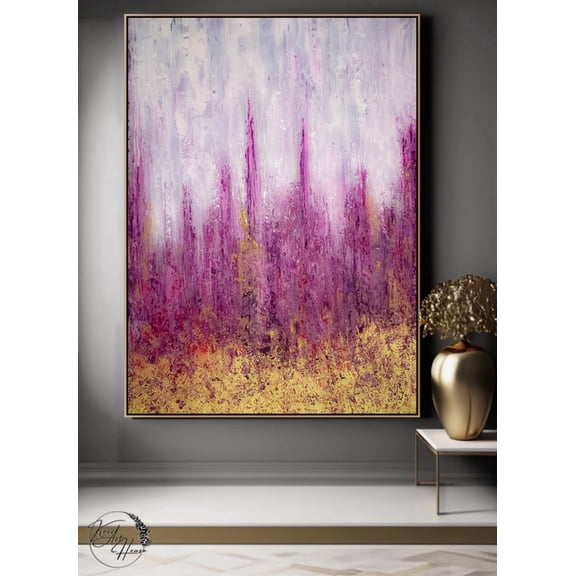 Large Abstract Wall Art Painting Handmade Canvas Decor Modern Purple Gold Living Room Artwork Unstretched (Rolled) 24x36 inches
