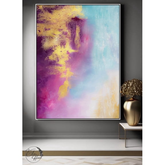Large Abstract Wall Art Painting Handmade Modern Canvas Home Decor Blue Purple Gold Artwork Unstretched (Rolled) 24x36 inches