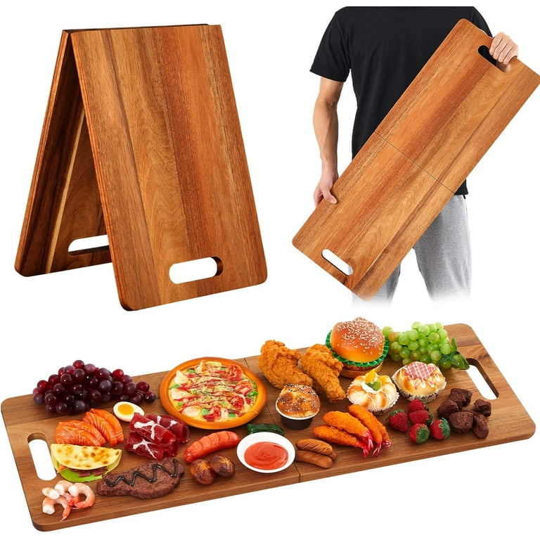 Large Acacia Charcuterie Board with Handles, 36 x 12 Inch Foldable
