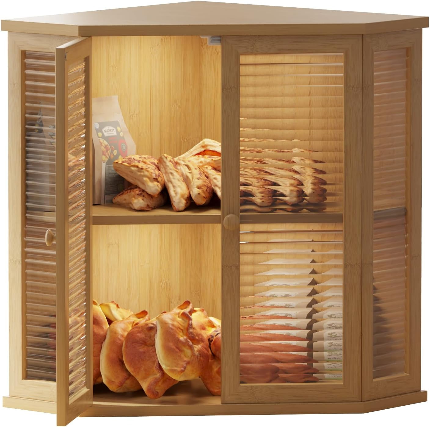 Bamboo Corner Bread Box for Kitchen Countertop -16.5