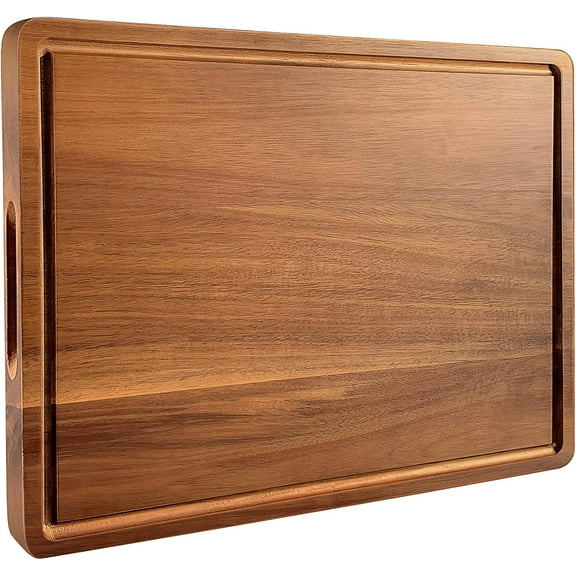 Large Acacia Wood Cutting Board for Kitchen, 17x12 Inch Reversible Wooden Chopping Board Charcuterie Board with Juice Grooves and Handle for Meat, Cheese, Vegetables, Fruits, Bread