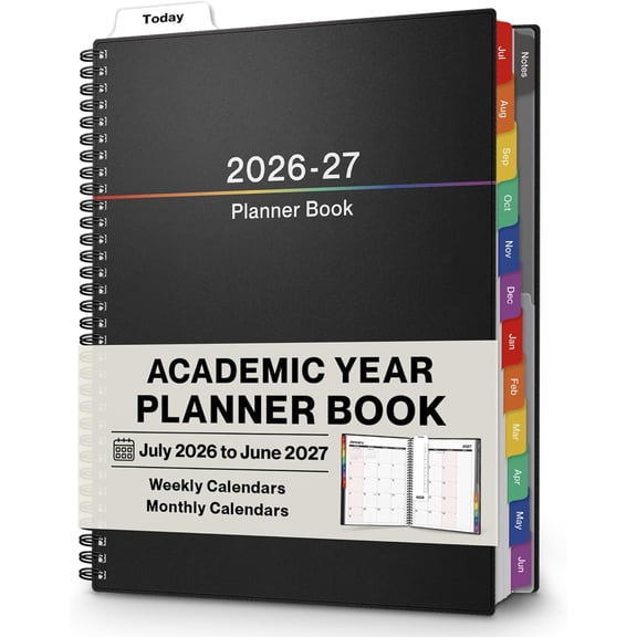 Dunwell Planner 2026-2027 8.5x11, July 2026 to June 2027, Weekly and Monthly Academic Year Planner Calendar, Flexible Cover, Wirebound, Laminated Tabs
