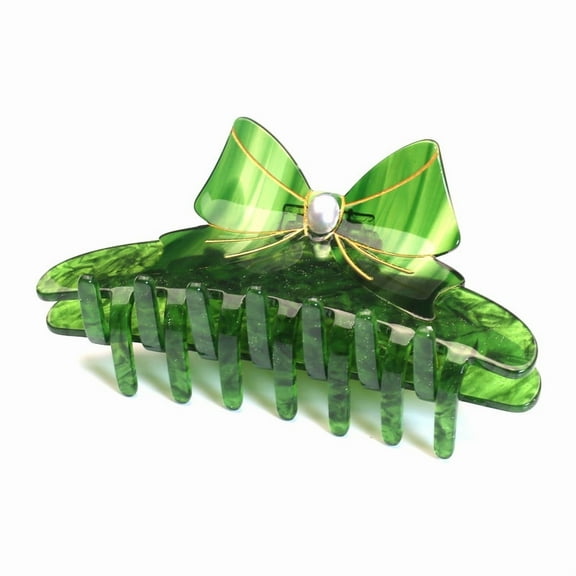 QinGoo Large Bow Hair Claw Clip for Women Non-Slip Thick Long Hair Accessory 1 Count, 4.3 Inch, Green
