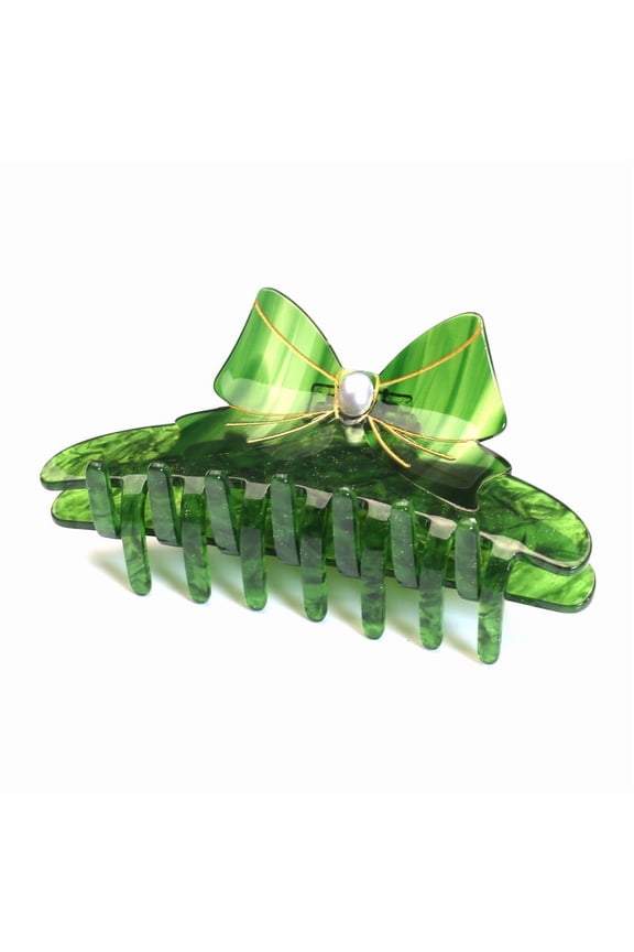 Large Marbled Bow Hair Claw Clip Non-Slip Strong Hold Hair Jaw Clip Accessory for Women 1 Count, 4.3 Inch, Green