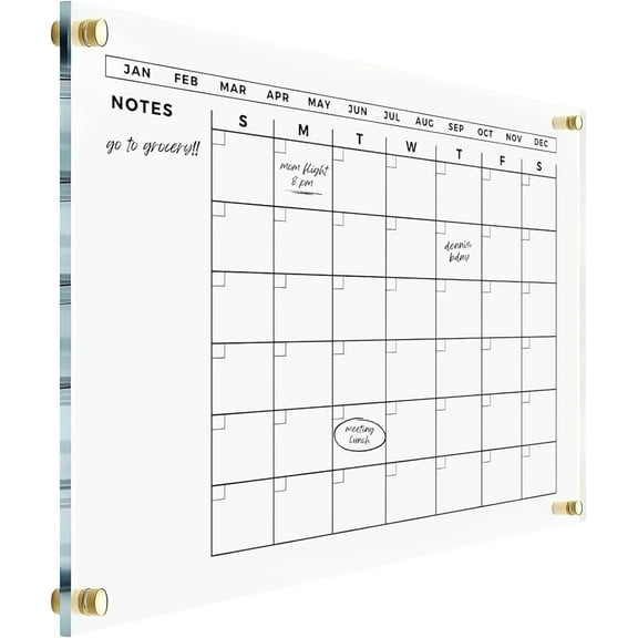 Large Acrylic Calendar Acrylic with Gold Hardware - Dry Erase Monthly Acrylic Calendar - Personalized Calendar 2025 Dry Erase Planner Family Calendar Dry Erase Wall Calendar (24x18" (Regular))
