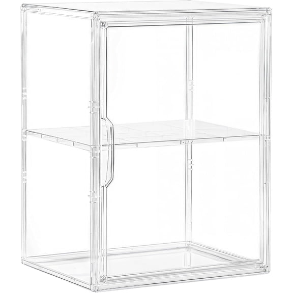 Large Acrylic Display Case with 3 Adjustable Layers and 1 Removable Divider, Stackable Clear Storage Box with Magnetic Door for Collectible Figures, Home or Office