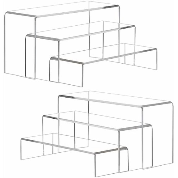 Large Acrylic Display Risers, 2 Sets(11.2”L~11.6”L~12”L) Clear Rectangular Showcase Collectibles Display Shelf, Retail Desktop Risers Display Stand for Organize and Decoration