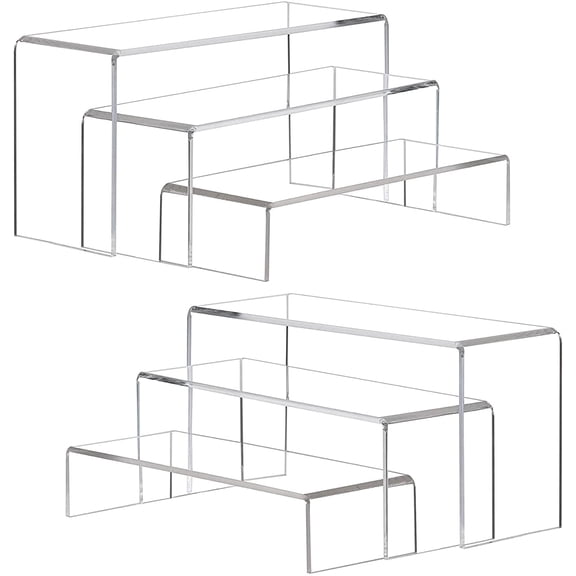 Large Acrylic , 2 Sets(11.2L~11.6L~12L) Clear Rectangular Showcase Collectibles Display Shelf, Retail Desktop Risers Display Stand for Organize and Decoration