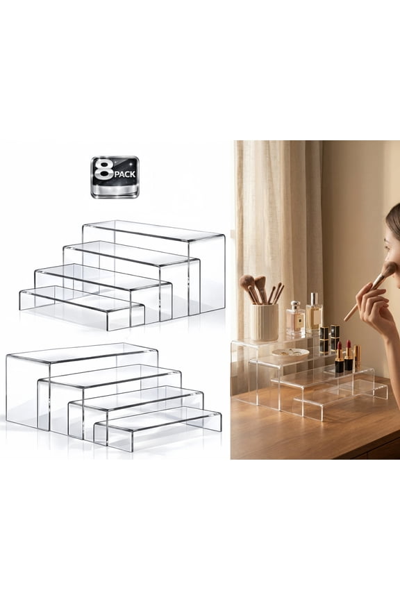 Large Acrylic Display Risers, 8 Pcs (2 Sets of 7, 8, 9) Clear Rectangular Acrylic Stands for Display, Shelf Display Case for Decor, Cakes, Retail & Shoe Showcase