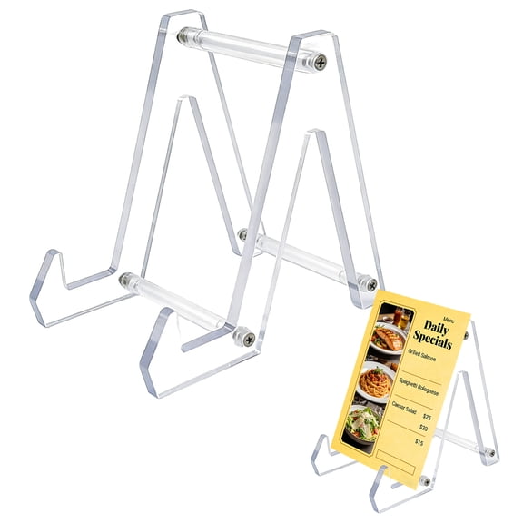 Large Acrylic Display Stand Clear Easel Stand Plate Holder for Photos, Picture Frames, Books, Magazines, Cards, CDs, Phones Tabletop Display Rack for Home Office Decor