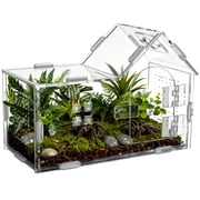 Large Jumping Spider Acrylic Enclosure, Clear Acrylic Spider Habitat Box with Adsorptive Door & Feeding Hole, Ventilated Small Reptile Terrarium for Small Lizard Snail Cricket Mantis