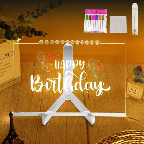 Large Acrylic Night Light Board - DIY Luminous Menu & Message Board for Kids, 100ml, Includes 12 Color Pens & Wiping Cloth