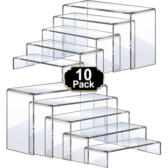 Large Acrylic Risers, 10 Pcs 2 Set(7L~8L~9L) Riser Display Shelf, Clear Rectangular Display Stands Set, Transparent Shelves for Decor, Shoase Holder for Cupcake
