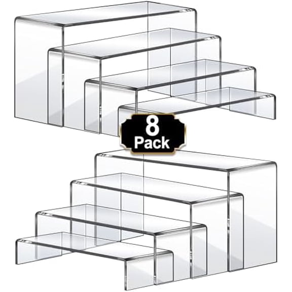 Large Acrylic Risers, 8 Pcs 2 Set(7”L~8”L~9”L) Acrylic Display Set Rectangular Stands Shelf Clear Display Risers for Decor, Cake Shelves Retail Shoe Showcase