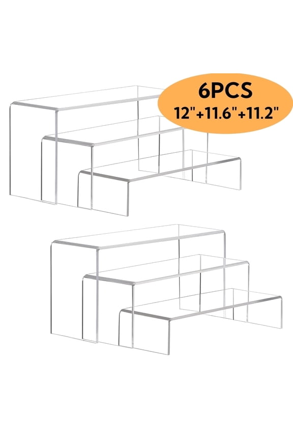 Large Acrylic Risers Display Risers Clear Rectangular Showcase Collectibles Display Shelf Retail Desktop Display Stand 6 Pcs