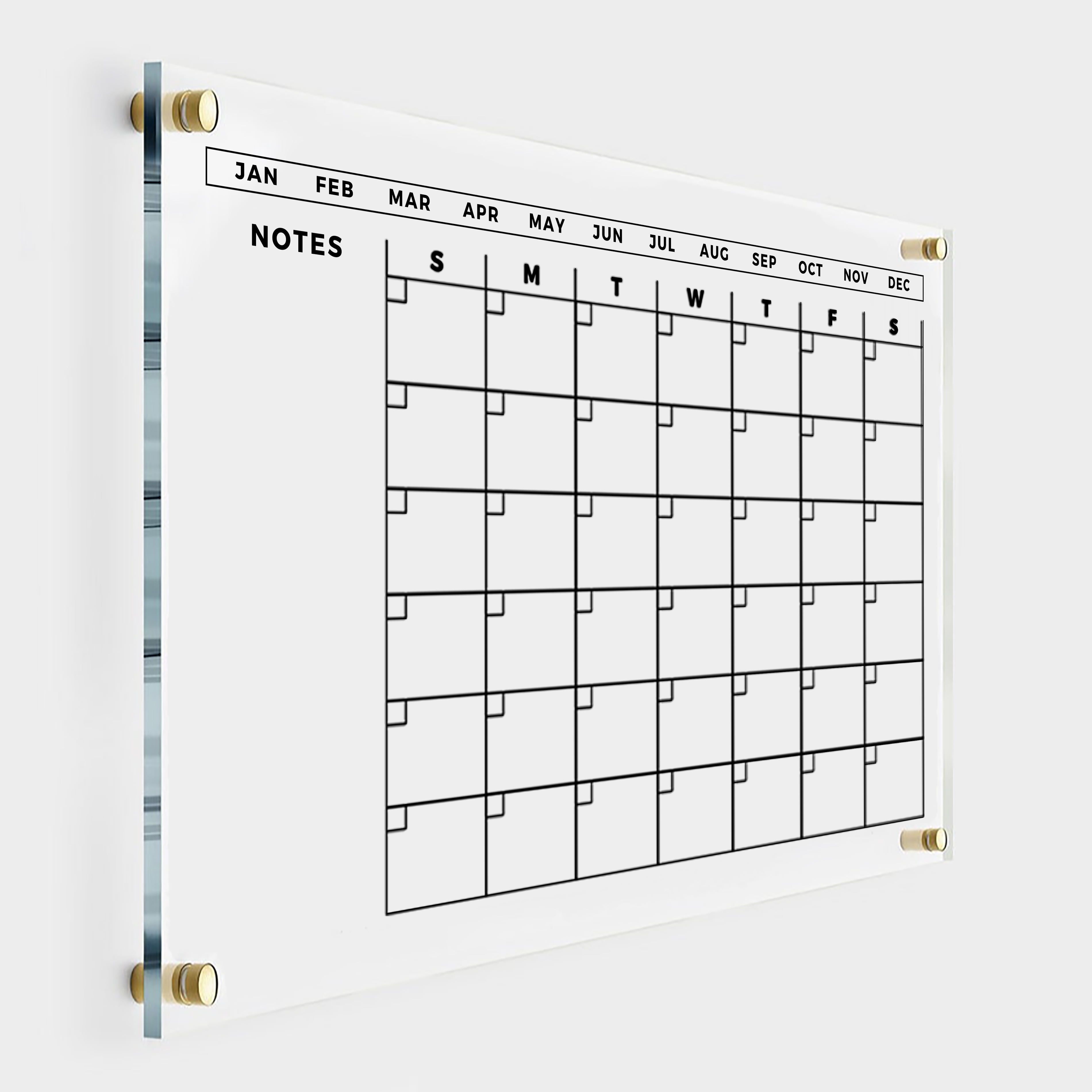 Large Acrylic Wall Calendar with Notes 14x11 inches Gold Hardware