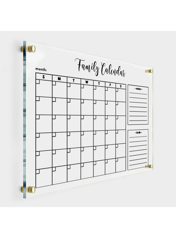 Large Acrylic Wall Calendar with Side Headers & Monthly Planner - 14x11 inches - Gold Hardware - Sunday