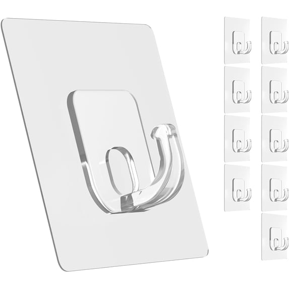Large Adhesive Hooks, 10 Pack Heavy Duty Utility Hooks for Hanging 33lb, Damage Free Sticky Hanging, No Trace Self-Adhesive Wall for Kitchen Bathroom Office Multiple Uses