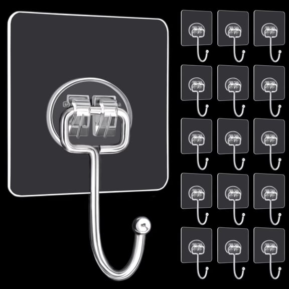 Large Adhesive Hooks, 16-Pack Hold 44lb(Max) Heavy Duty Sticky Hooks, Waterproof Transparent Hooks for Hanging