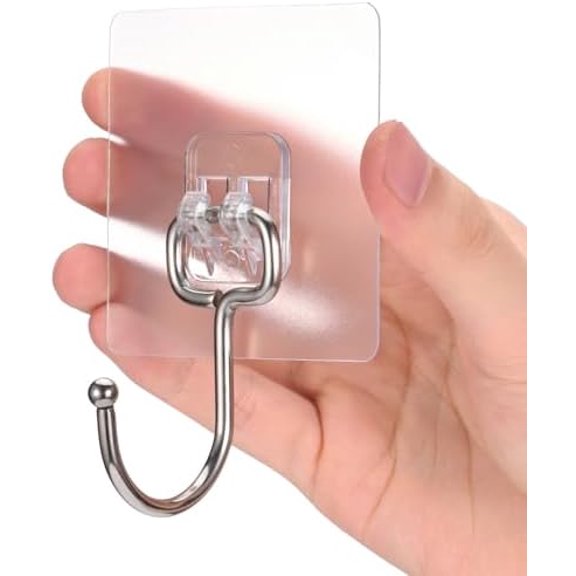 Large Adhesive Hooks, 8-Pack Sticky Hangers for Hanging Heavy Duty, Transparent Waterproof Oil-Proof and Rustproof, Towel and Coats Hooks for Bathroom,Kitchen Home and Office