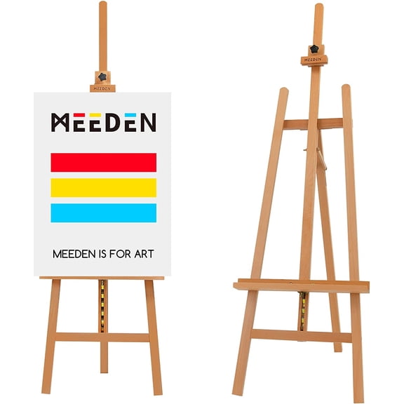 Large Adjustable A-Frame Studio Easel for Canvases up to 50 Inches Tall Natural Wood Finish