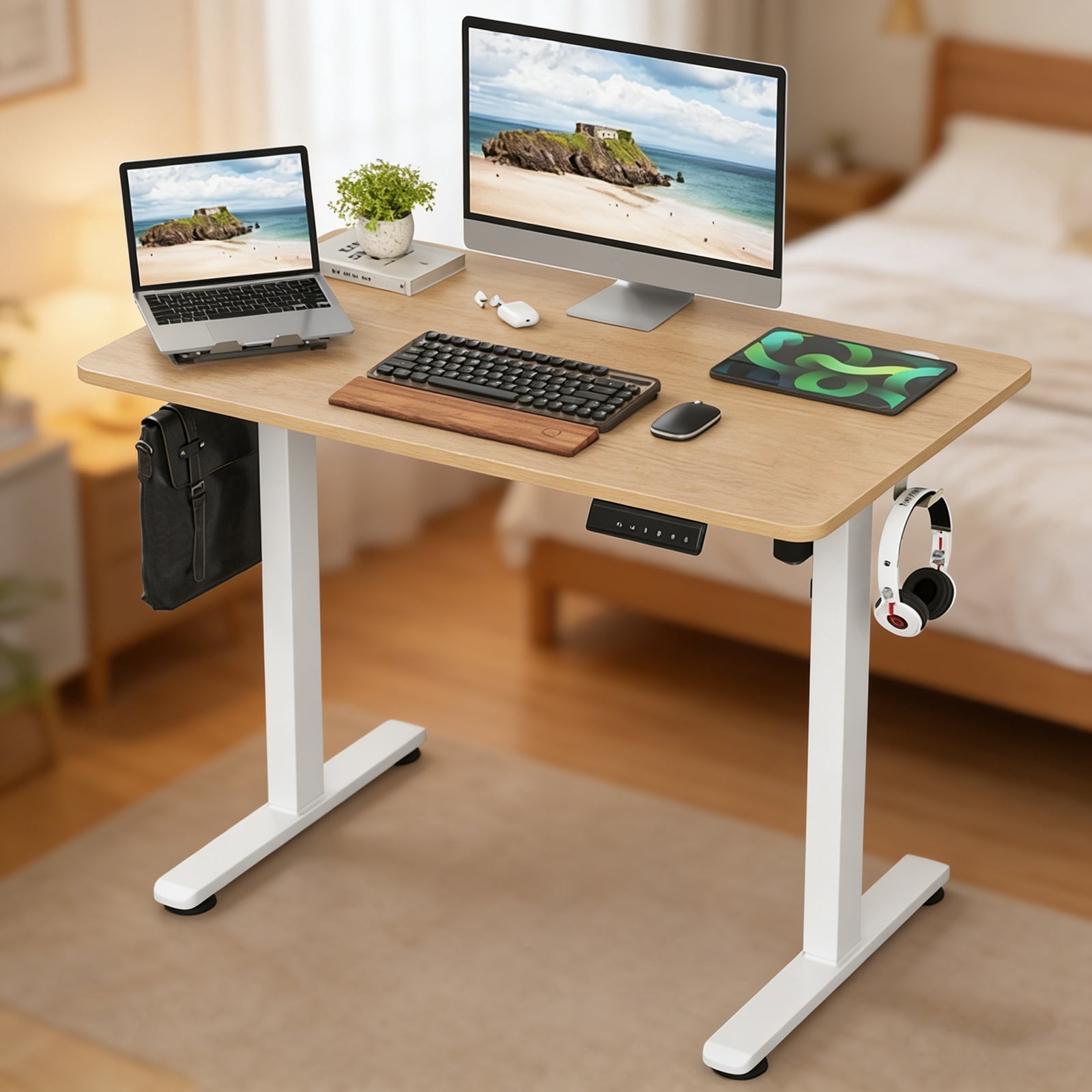 Large Adjustable Height Raising Desk  Standing Desk That Raises Up and Down for Comfortable Home & Office Workspaces