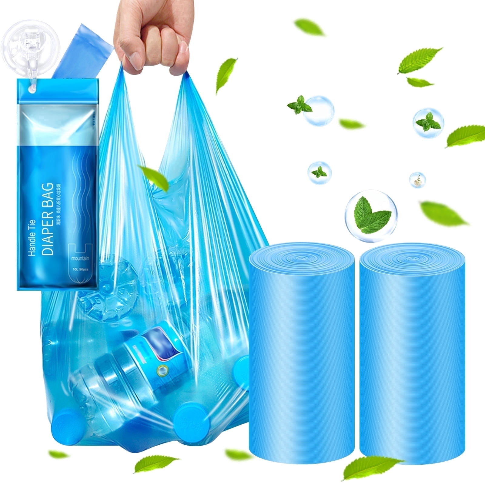Dergik Large Adult Diaper Disposal Bags, Odor Controlling, Scented, 18’’x23’’,96 Pcs, for Disposable Elderly Waste , Baby Diapers , Sanitary Product , Blue