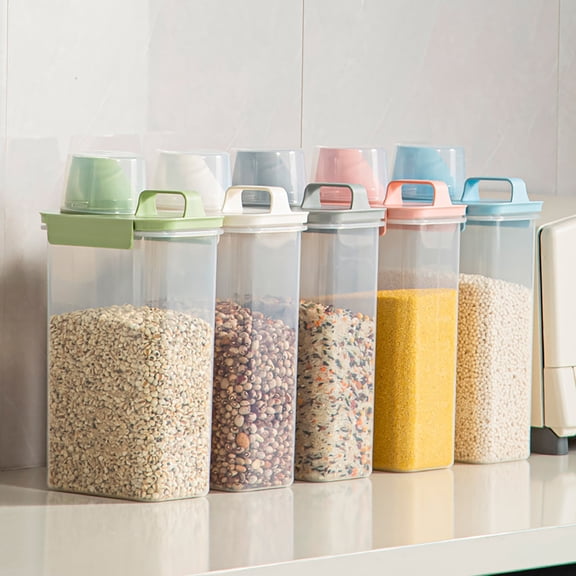 Large Airtight Clear Plastic Rice & Grain Storage Container with Pour Spout, Measuring Cup and Handle, 7.5L Pantry Food Storage Canister