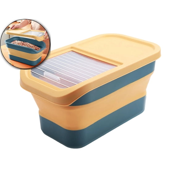 Large Airtight Dog Food Storage Bin – 14–15L Foldable Pet Food Container with Hinged Lid, Wheels & Locking Seal – Keeps Dry Food Fresh, Mobile & Space-Saving for Kitchen or Pantry