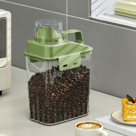 Large Airtight Food Storage Container with Locking Lid | 2000ml Clear Plastic Canister for Cereal, Flour, Rice & Dry Goods | Includes Measuring Cup & Ergonomic Handle | Green, White, Gray
