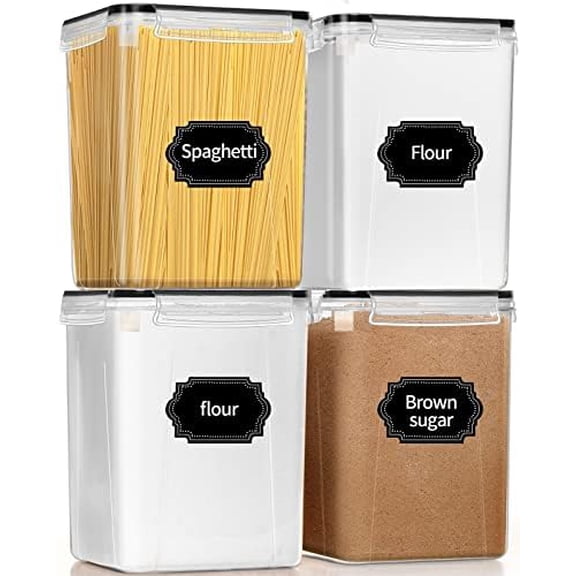 Large Airtight Food Storage Containers 5.2L / 195oz, 4pcs Pantry Kitchen Organizers and Storage for Flour, Sugar, Baking Supplies, BPA Free, Plastic Flour Containers with 20 Labels & Maker