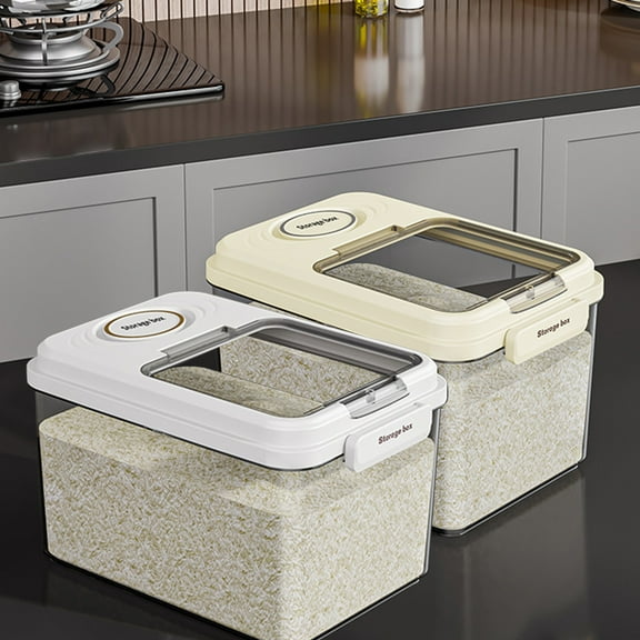 Large Airtight Rice Food Storage Container | 22lb Capacity Plastic Cereal Flour Grain Organizer | Sealed Lid | Measuring Cup Included | Household Kitchen Pet Dry Food | 1 Piece | 31x21x19cm