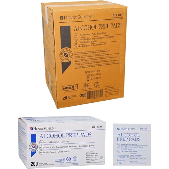 Henry Schein Medium 2-Ply Alcohol Prep Pads, Sterile 70% Isopropyl Alcohol Wipes, 2000-Count
